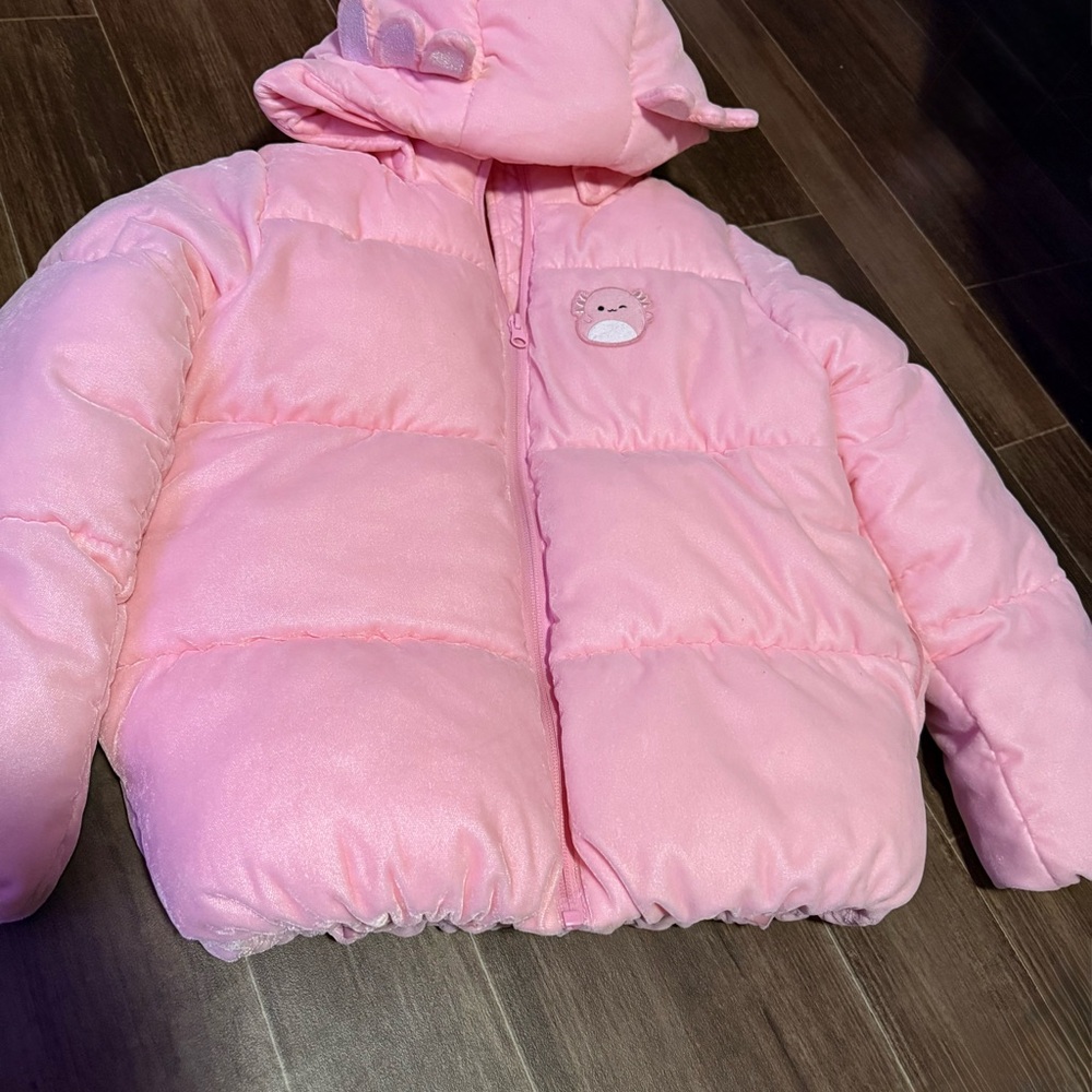 Original SQUISHMALLOWS by H&M Size 8/10 Pink Puffer Jacket with Bear Patch. NWOT